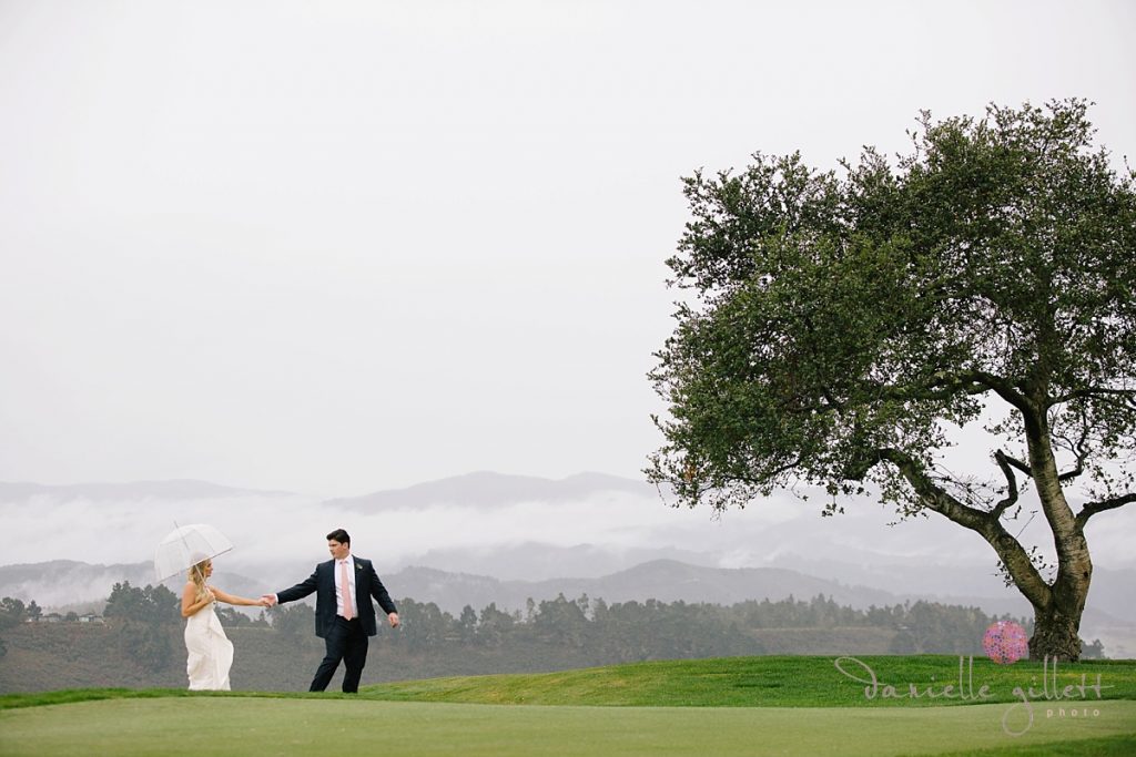 Bride and Groom walking on Golf Course in Carmel Valley