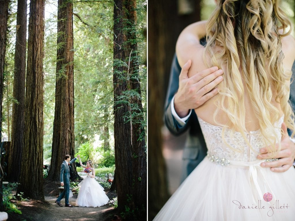 Bride and Groom in redwoods at Nestldown Wedding