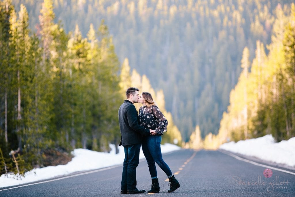 Bend engagement photo at Mt Bachelor. Bend wedding photography