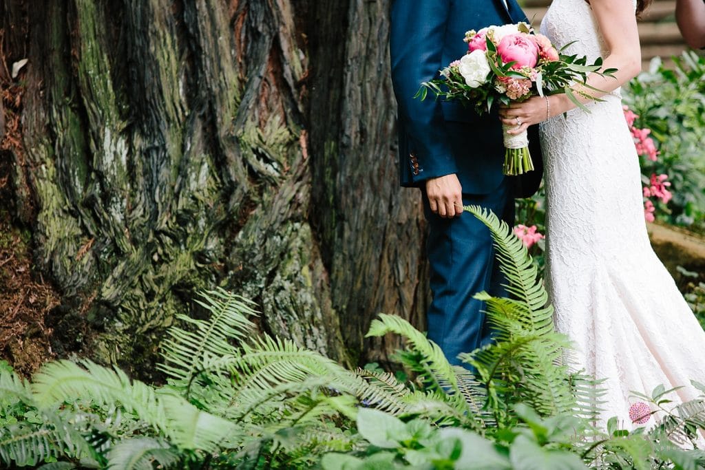 Nestldown Wedding, Bride and Groom in the redwoods at Nestldown