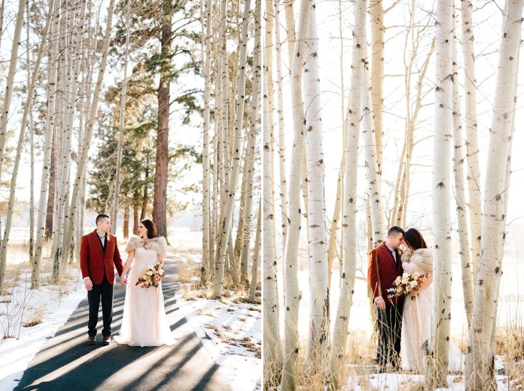 Bend Wedding Photography. Black Butte Ranch Wedding. Bride and Groom. Bend Winter Wedding