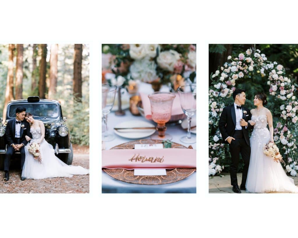 Nestldown Wedding photos. Bride and Groom in the Nestldown Redwoods